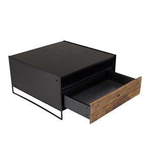 Dandy - table basse noire 80x80cm 1 tiroir bois pin recyclé et métal