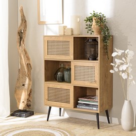 Charlie - buffet bois 3 niches 3 portes effet cannage marron