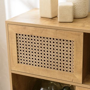 Charlie - buffet bois 3 niches 3 portes effet cannage marron