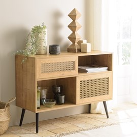 Charlie - buffet bois bas 3 niches 2 portes effet cannage marron