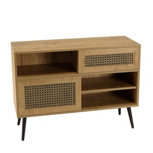 Charlie - buffet bois bas 3 niches 2 portes effet cannage marron