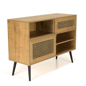 Charlie - buffet bois bas 3 niches 2 portes effet cannage marron