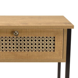 Charlie - console bois marron 2 tiroirs 1 étagère cannage pieds métal