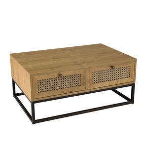 Charlie - table basse bois 4 tiroirs effet cannagemarron