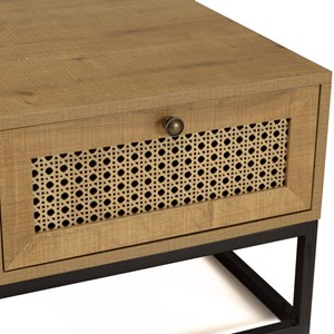 Charlie - table basse bois 4 tiroirs effet cannagemarron