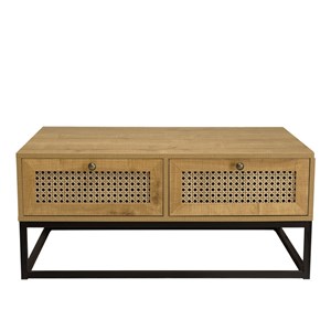 Charlie - table basse bois 4 tiroirs effet cannagemarron