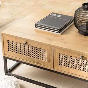 Charlie - table basse bois 4 tiroirs effet cannagemarron