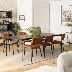Daly - table à manger rect. 220x100cm bois piètement métal noire