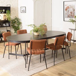 Daly - table à manger en bois ovale noire 240x104cm piètement métal