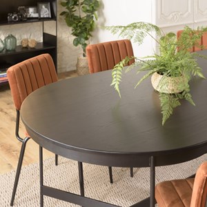 Daly - table à manger en bois ovale noire 240x104cm piètement métal