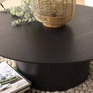 Daly - table basse ronde 90x90cm piètement métal et bois noire