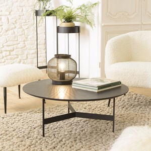 Daly - table basse en bois ronde noire 78x78cm piètement métal