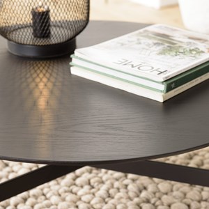 Daly - table basse en bois ronde noire 78x78cm piètement métal