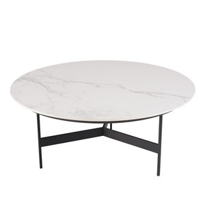 Daly - table basse ronde 78x78cm plateau effet marbre piètement métal