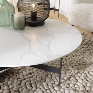 Daly - table basse ronde 78x78cm plateau effet marbre piètement métal