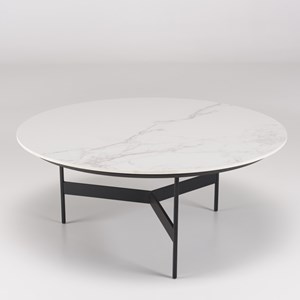 Daly - table basse ronde 78x78cm plateau effet marbre piètement métal