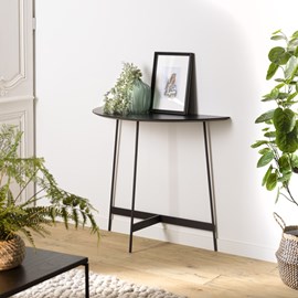 Daly - console demi-lune en bois noire 83x35cm piètement métal