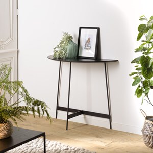 Daly - console demi-lune en bois noire 83x35cm piètement métal