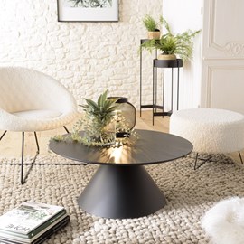 Daly - table basse en bois ronde noire 78x78cm pied conique métal