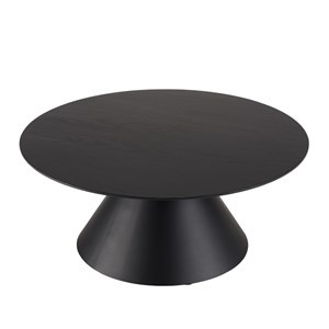 Daly - table basse en bois ronde noire 78x78cm pied conique métal