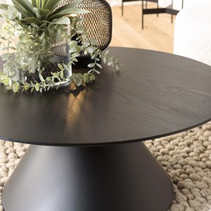 Daly - table basse en bois ronde noire 78x78cm pied conique métal