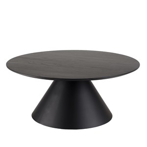 Daly - table basse en bois ronde noire 78x78cm pied conique métal