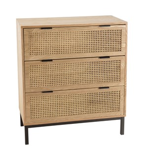 Marceau - commode en bois 3 tiroirs cannage naturel pieds métal noir