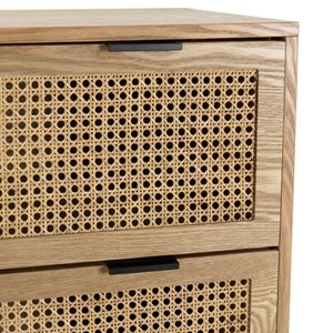 Marceau - commode en bois 3 tiroirs cannage naturel pieds métal noir
