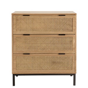 Marceau - commode en bois 3 tiroirs cannage naturel pieds métal noir