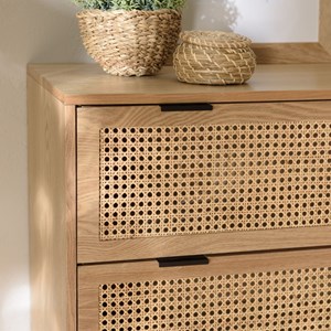 Marceau - commode en bois 3 tiroirs cannage naturel pieds métal noir