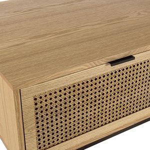 Marceau - table basse bois 1 niche 2 tiroirs cannage pieds noir