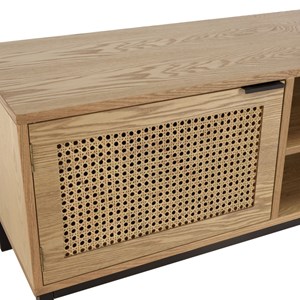 Marceau - meuble tv en bois 2 portes cannage naturel pieds métal noir