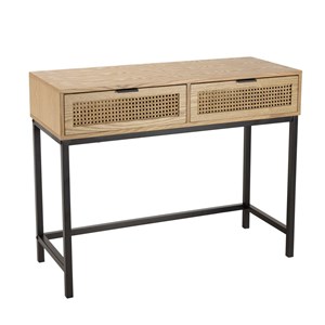 Marceau - console en bois 2 tiroirs cannage naturel pieds métal noir