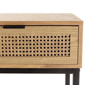 Marceau - console en bois 2 tiroirs cannage naturel pieds métal noir