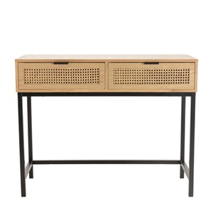 Marceau - console en bois 2 tiroirs cannage naturel pieds métal noir