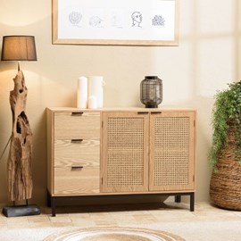 Marceau - buffet en bois 3 tiroirs 2 portes cannage naturel
