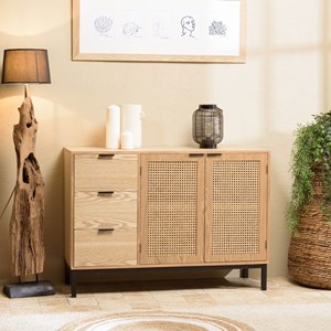 Marceau - buffet en bois 3 tiroirs 2 portes cannage naturel