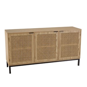 Marceau - buffet en bois 3 portes cannage naturel pieds métal noir