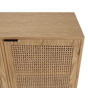 Marceau - buffet en bois 3 portes cannage naturel pieds métal noir