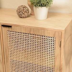 Marceau - buffet en bois 3 portes cannage naturel pieds métal noir