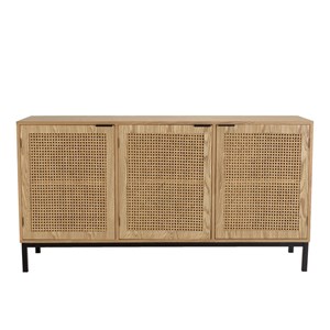 Marceau - buffet en bois 3 portes cannage naturel pieds métal noir