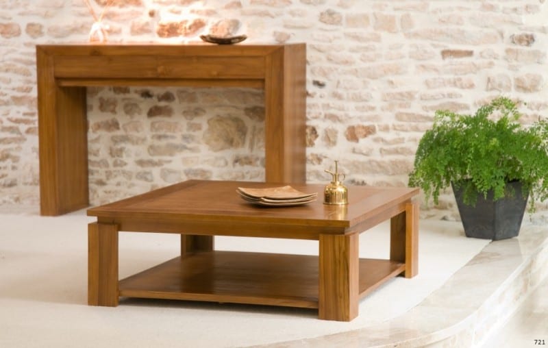 Macabane - Api - table basse carrée marron sous plateau 90x90cm bois teck