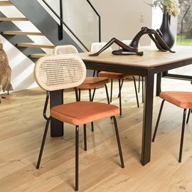 Agathe - lot de 2 chaises dossier rotin assise velours orange