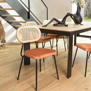 Agathe - lot de 2 chaises dossier rotin assise velours orange
