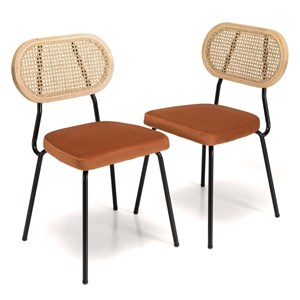 Agathe - lot de 2 chaises dossier rotin assise velours orange