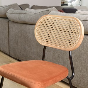 Agathe - lot de 2 chaises dossier rotin assise velours orange