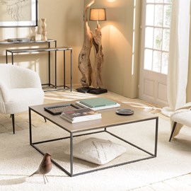 Johan - table basse carrée 90x90cm aluminium doré et noir pieds métal