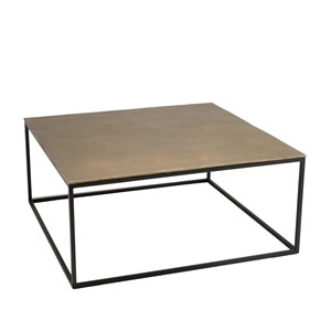 Johan - table basse carrée 90x90cm aluminium doré et noir pieds métal