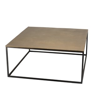 Johan - table basse carrée 90x90cm aluminium doré et noir pieds métal