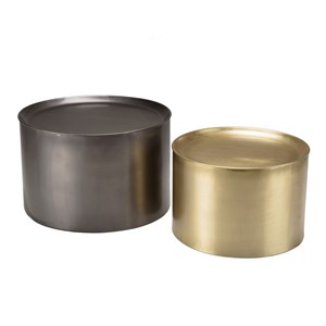 Johan - set de 2 tables d'appoint rondes métal gris anthracite et doré